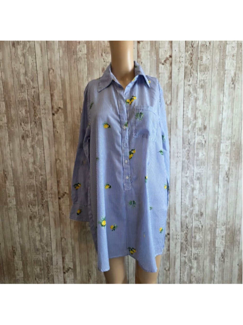 LIVE 4 TRUTH Blue White Striped Lemon Swim Cover Up Shirt S
